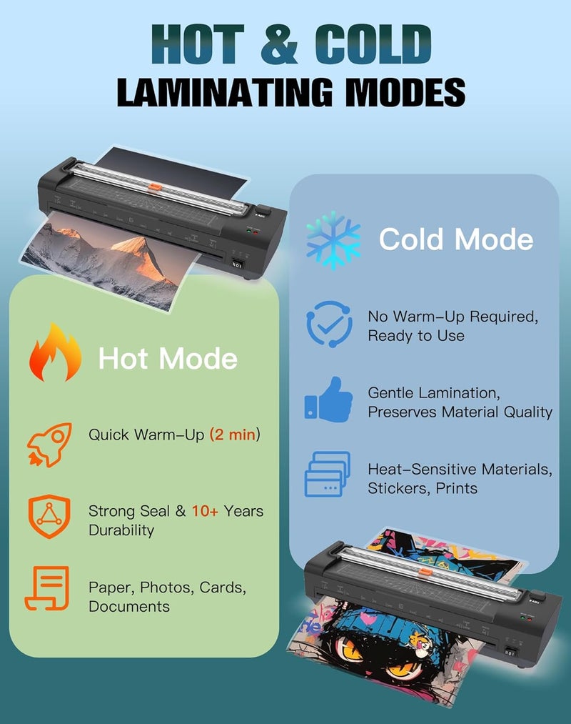 OidoZac 13 Inch Laminator Machine with Auto Paper Feed, Never Jam A3 Thermal & Cold Lamination, 20 Laminating Sheets, 10-in-1 Laminator with Cutter, Trimmer & Corner Rounder for Office School Home Use Black - Image 4